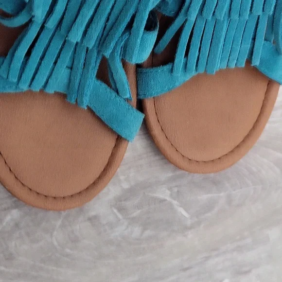 MINNETONKA Women's Sandals Suede Fringe Wedge wedge Turquoise  Size 6 - Picture 9 of 11